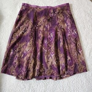 Worthington Womens Skirt Size 14 Purple Brown Abstract Print Pleated Knee Length